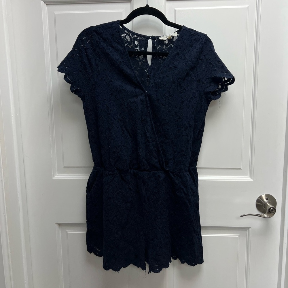 Navy Lace Romper (pockets)